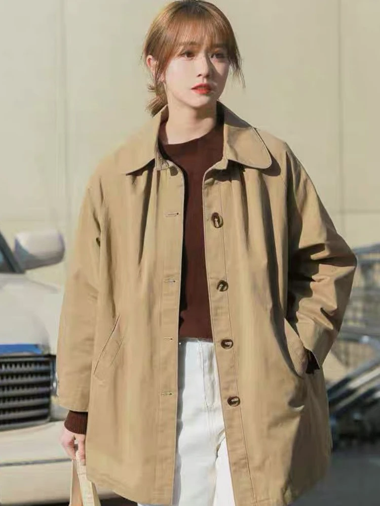 Xgoth Spring Autumn Khaki Trench Coat New Hong Kong Style Japan Cargo Casual Med - £183.08 GBP