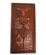 Western Men&#39;s Laser Cut Genuine Leather Longhorn Long Bifold Wallet in 4... - £17.37 GBP