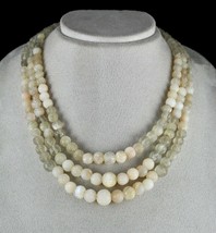 Natural Multi Moonstone Beads Carved 3 Line 667 Cts Gemstone Ladies Necklace - £189.41 GBP