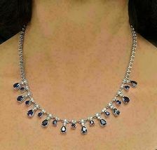 18.05Ct Pear Cut Sapphire &amp; Diamond 14K White Gold Over 16&quot; Necklace for Women&#39;s - £187.69 GBP