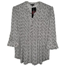 NWT Cocomo Size XL Black &amp; White Studded Pintuck 3/4 Sleeve Blouse Top - £27.96 GBP