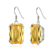 Silver Earrings For Women Real 925 Sterling Silver Yellow Crystals Drop Earrings - £40.23 GBP