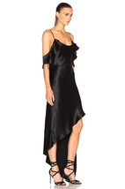 NWT Juan Carlos Obando Spiral Ruffle Black Satin Off Shoulder Gown Dress 4 - £354.11 GBP