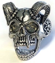 DECORATED SKULL WITH HORNS SILVER COLOR BIKER RING BRX56 devil gothic sk... - $9.45