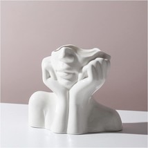 Female Form Ceramic Body Face Art Vase Ideal For Home Office Bookshelf, Small - $43.92