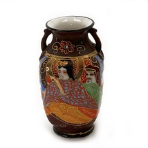 Vase Satsuma Style 2 Handled Moriage Gold Gild Hand Painted 5” Japan Vin... - £7.57 GBP
