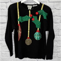 Vintage Colter Bay Womens Christmas Sweater Size M Ornaments Holly Black... - £27.40 GBP