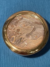 Vintage Ceramic Art of Chokin 24K Gold Trim Trinket Box Iris &amp; Swans,  3.5” - $10.39