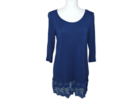 GB Gianni Bini Blue Long Sleeve Dress or Long Tunic Top Shirt Lace Bottom Size M - £15.07 GBP