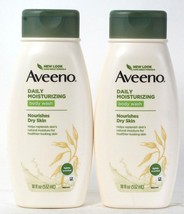 2 Count Aveeno 18 Oz Daily Moisturizing Nourishes Dry Skin Light Scent Body Wash - £23.04 GBP