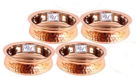 Steel Copper Dish Serving Indian Food Daal Curry Set of 4 Handi Bowl 500 ML - £60.02 GBP