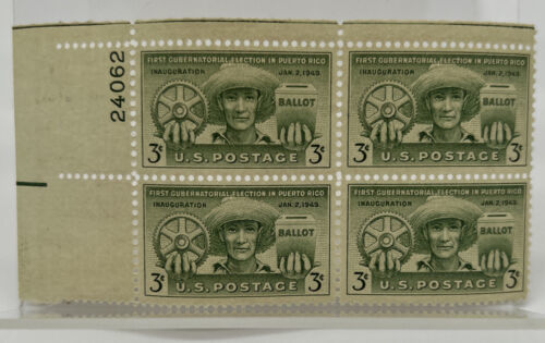 Primary image for 4 #983 First Puerto Rico Election 1949 3¢ USPS Postage Stamp Block