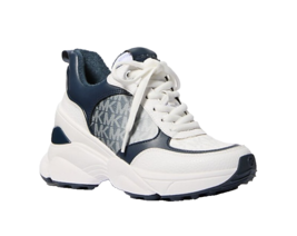 New Michael Kors Women&#39;s Katrina Mixed-Media Wedge Trainer Navy Size7.5M - $168.29