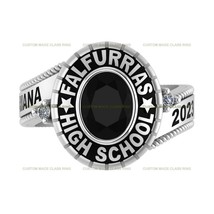 Custom Oval Birthstone Silver 925 School Class Ring for Women Rope Collection - £89.66 GBP