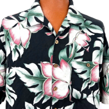Caribbean Hawaiian Aloha Shirt 4 XLT Black Hibiscus Leaves Coconut Buttons - £35.85 GBP