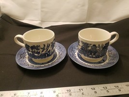 Blue Willow Churchill England Flat Coffee / tea cups and saucers - 2 sets - £17.94 GBP