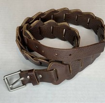 Chain Link Pebbled Pu Leather Belt Hip Roller Buckle Brown Medium - £9.49 GBP