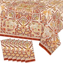 6 Pcs Thanksgiving Tablecloth Kashmir Paisley Table Cover Plastic Boho Tableclot - £19.33 GBP