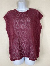 Old Navy Womens Size S Sheer Maroon Floral Lace Blouse Cap Sleeve - £7.21 GBP