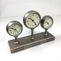 Pottery Barn Brushed Nickel Clock Around The World Triple Time Zone Home... - $55.17