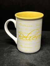 Gibson Coffee Cup Mug BELIEVE Inspirational Words Tall Latte 16 oz Yellow - $9.49