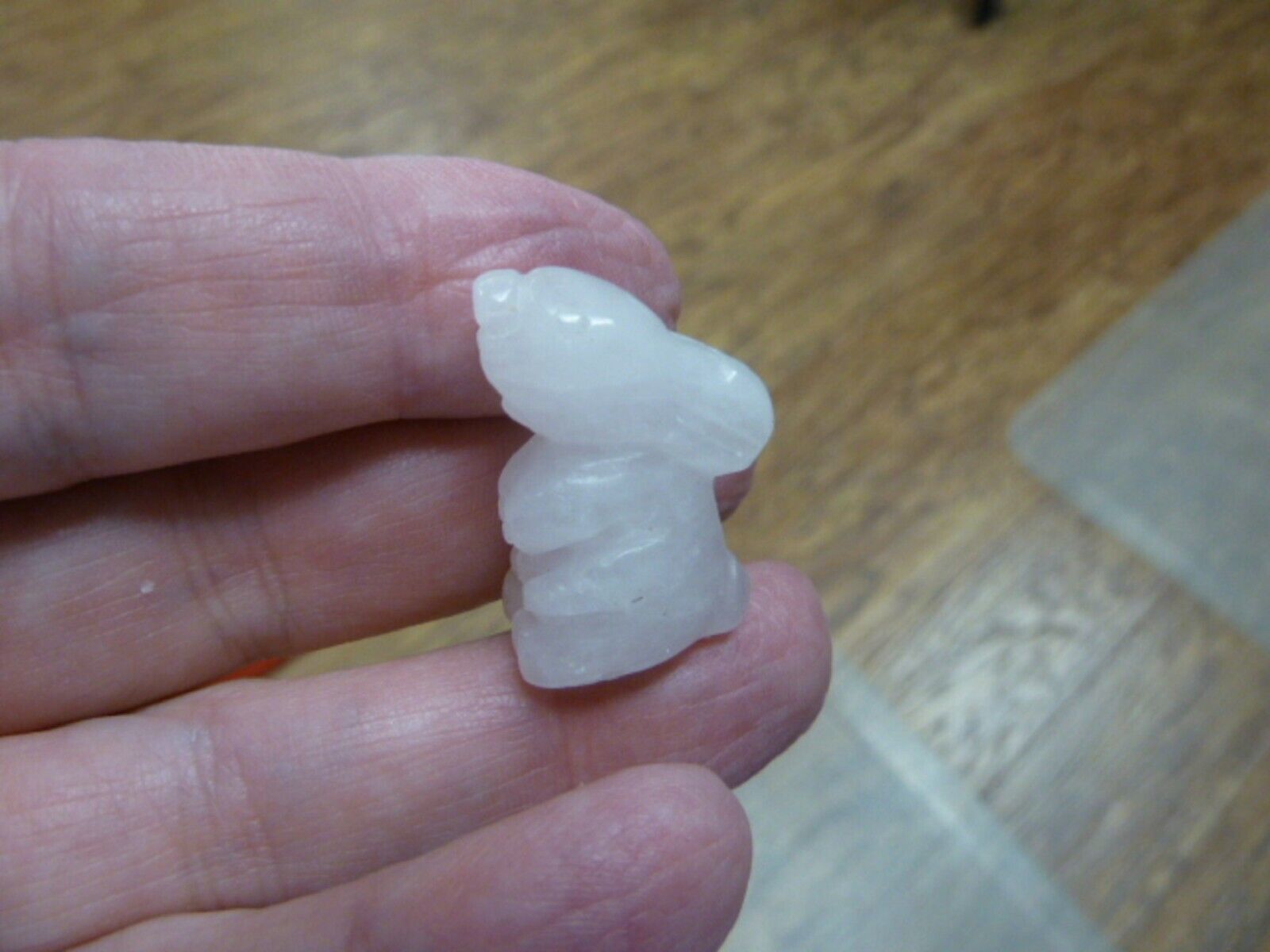 Y-BUN-501) little baby pink Rose Quartz Bunny Rabbit gemstone FIGURINE c... - $8.59