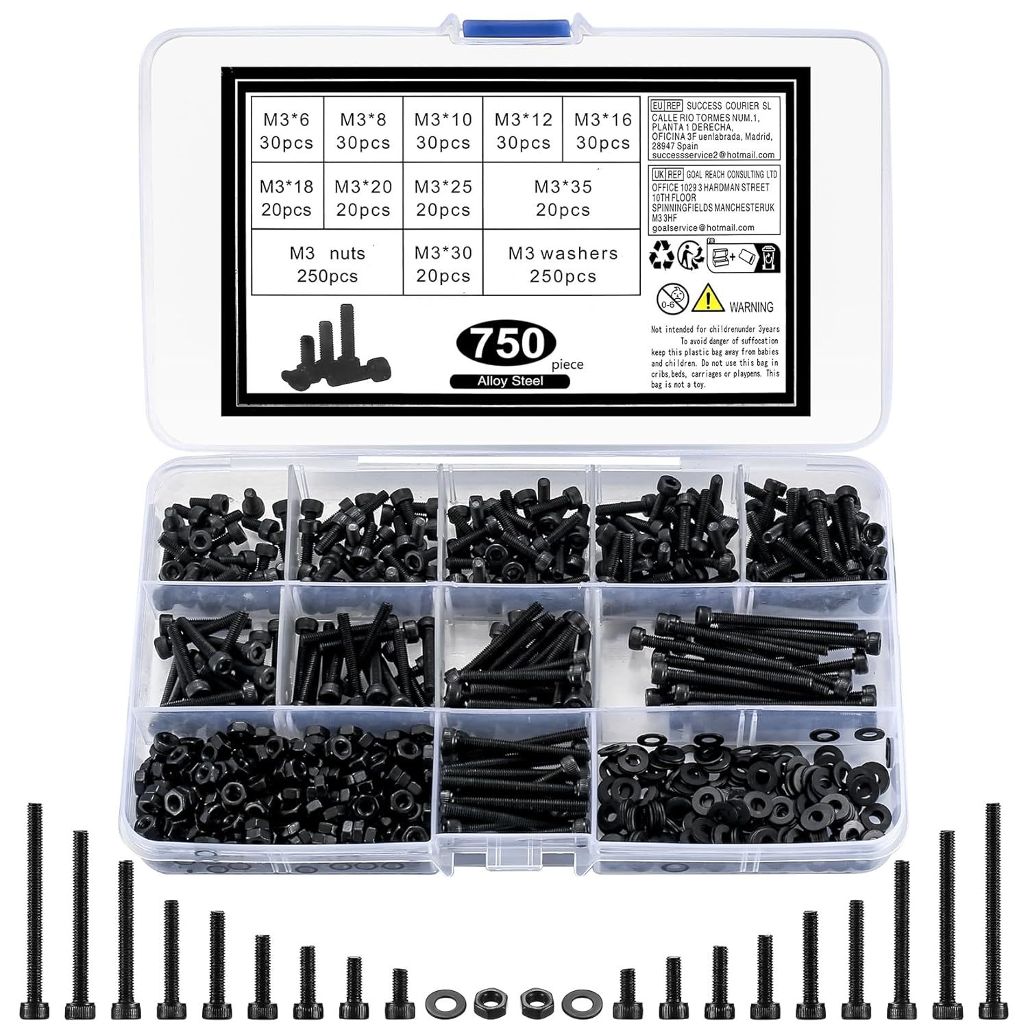M3 Hex Socket Head Cap Screws Bolts And Nuts And Washers Assortment Kit,... - $18.09