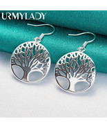 925 Sterling Silver Round Tree Of Life Earrings Ear Hook Eardrop For Women - $8.91