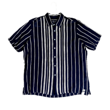 Tasso Elba Linen Shirt Adult Extra Large Navy Blue Vertical Stripe Button Casual - $26.89