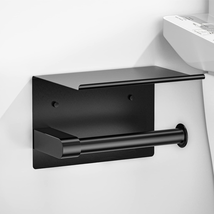 Rustproof Matte Black Wall Mount Toilet Paper Holder with Shelf - Self Adhesive  - £15.25 GBP