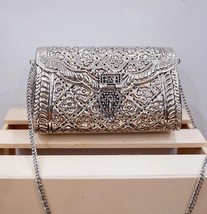 Exclusive Hand Carved silver clutch Antique Purse Wallet Hand Bag Kundan Jewelry - £56.31 GBP