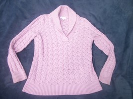 womens cable knit sweater Charter Club Petite size medium pink vintage - £20.77 GBP