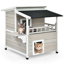 Cat  House Condo 2-Story Wooden Patio Luxurious Shelter with Large Balcony - £147.20 GBP