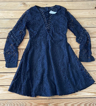 on twelfth NWT $58.50 women’s long sleeve lace front mini dress size S black G3 - £13.03 GBP
