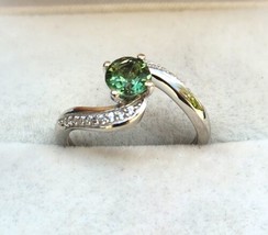 Green Apatite / White Zircon Bypass Ring Platinum Over Sterling 1.00 ctw Size 8 - £31.28 GBP