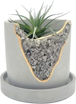 4 Inch Crystal Plant Pot With Saucer - Cement Geode Planter -, Smoky Quartz - £37.55 GBP