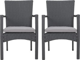 Corsica Outdoor Wicker Dining Chairs With Cushions, 2-Piece Set, Grey, - £199.63 GBP