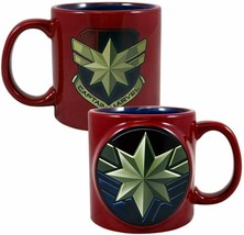 Captain Marvel Logo Sculpted Badge Relief Ceramic Coffee Mug Tea Cup 20 oz - £17.05 GBP