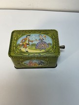 Vintage Toy Hand Crank Tin Litho Music Box  with Colonial Couple Dancing - £31.93 GBP