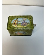 Vintage Toy Hand Crank Tin Litho Music Box  with Colonial Couple Dancing - £31.42 GBP