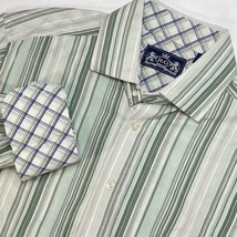 Robert Graham Shirt Mens Large Green Striped Flip Cuff Contrast Spread Collar - £23.04 GBP