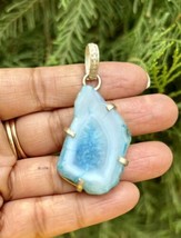 925 Sterling Silver Plated, Turquoise Blue Druzy Geode Agate Stone Pendant 2 - £9.51 GBP