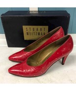 Vtg Stuart Weitzman gold Studded Class red kid leather pumps heels women... - $66.12