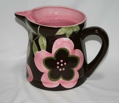 Laurie Gates Ceramic Brown with Pink Flowers 80 oz. Pitcher   #2342 - £45.60 GBP