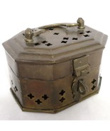 Brass Potpourri Cricket Trinket Box Jewelry w Hinge Latch Lid India Boho - £25.43 GBP