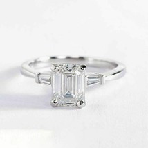 14k White Gold 2.55Ct Emerald Cut Three Simulated Diamond Engagement Ring Size 6 - £198.85 GBP