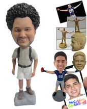 Personalized Bobblehead Young Man Wearing A T-Shirt And Shorts Going Out On A Tr - £67.22 GBP