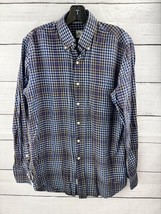 Peter Millar Shirt Men&#39;s Medium Blue Checkered Casual Button Down Cotton - $17.77