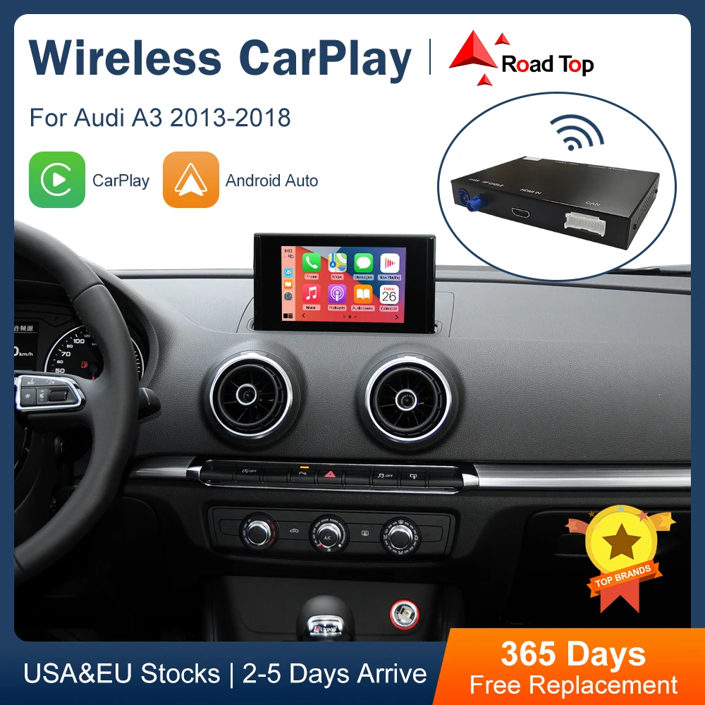 Road Top Wireless CarPlay Android Auto Interface for Audi A3 8V Q2 8P 20... - £285.31 GBP