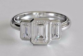 Emerald Cut 2.75Ct Three Simulated Diamond Engagement Ring 14k White Gold Size 8 - £194.61 GBP